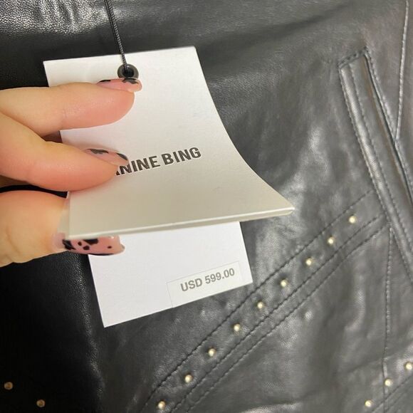NWT Anine Bing Lamb Leather Mini Black Skirt  Studded Size XS - Picture 10 of 14